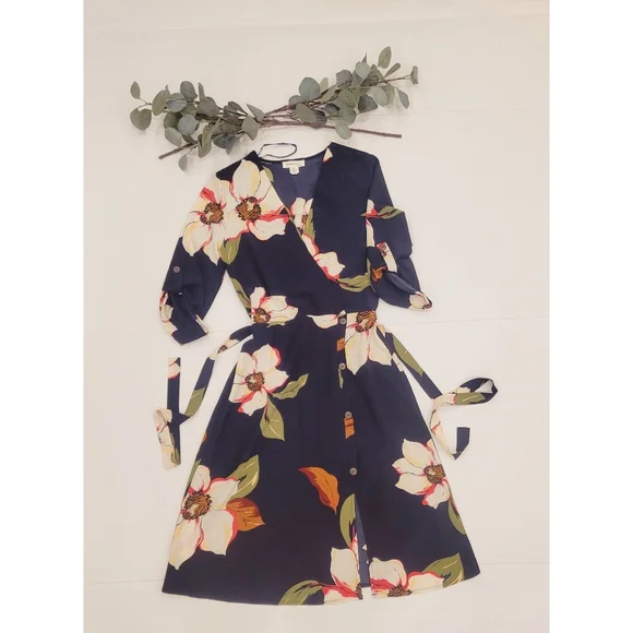 Monteau Navy Floral Kimono dress - Picture 6 of 7